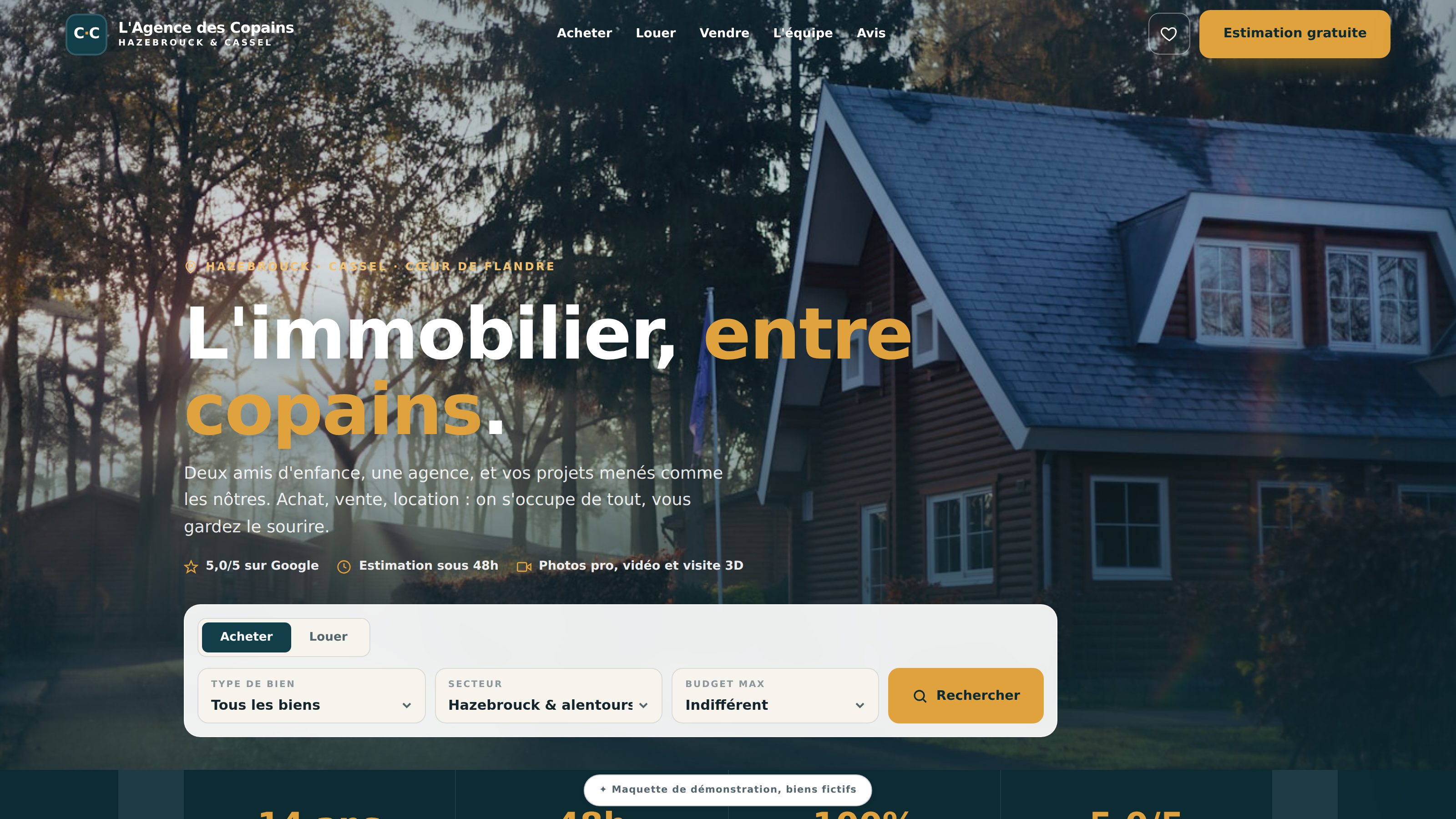 Site L'Agence des Copains, page d'accueil