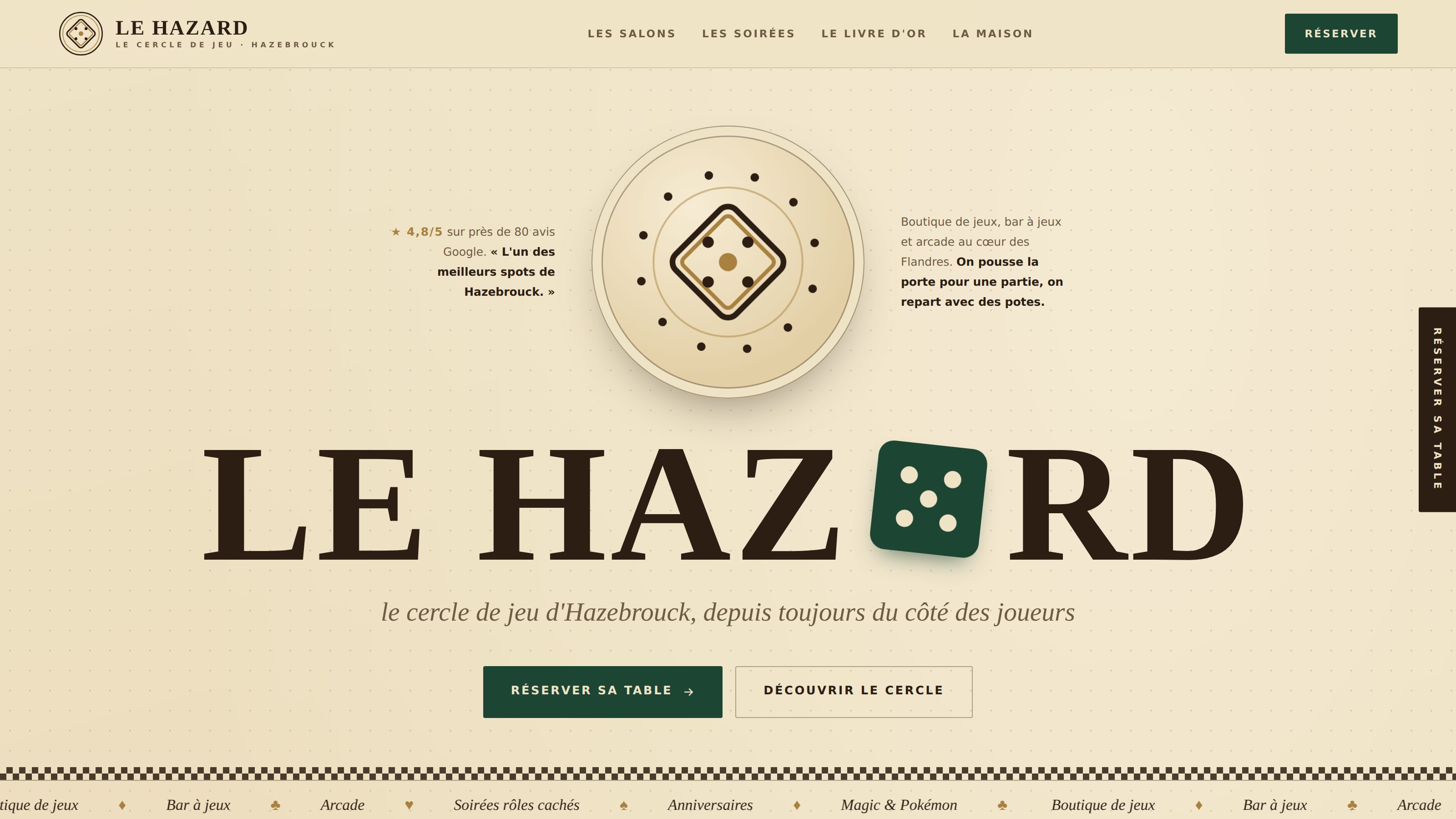 Site Le Hazard, page d'accueil